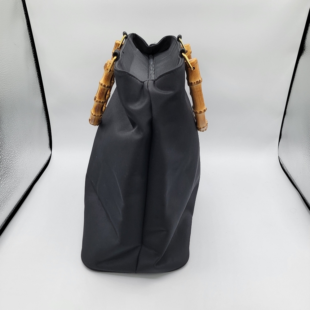 Black Tote Bag with Bamboo Handles #3064 - Picture 7 of 16